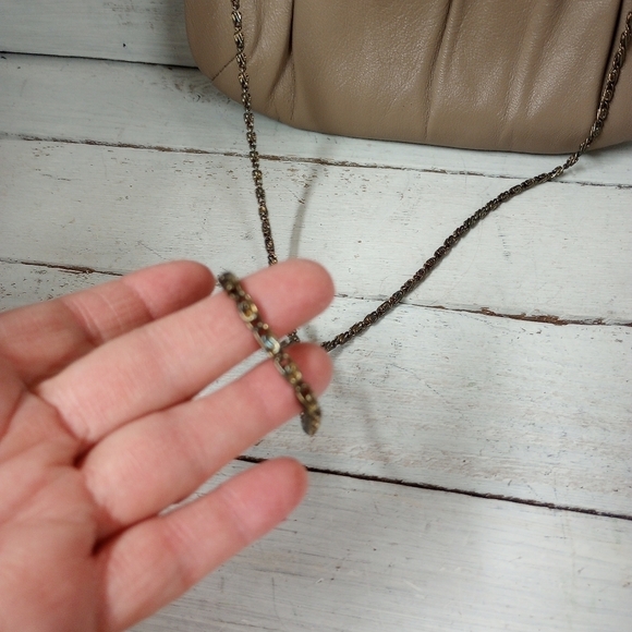 Ande Vintage Leather Evening Bag/Purse w Chain Strap. Leather Minimalist Clutch - Picture 4 of 12